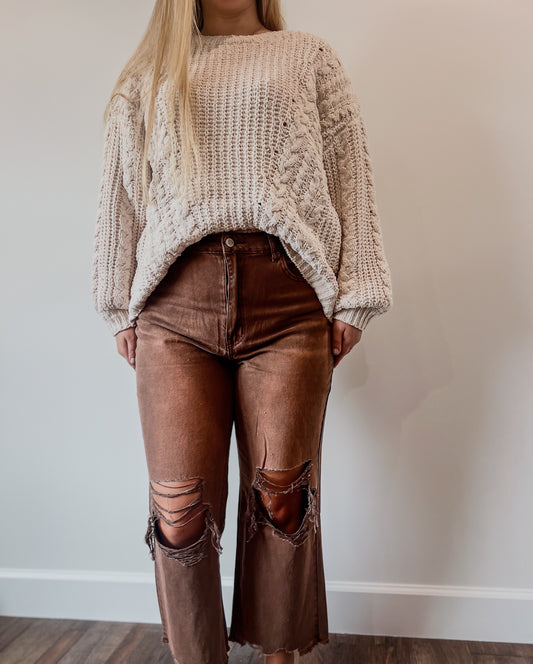 Mahogany Distressed Crop Jeans