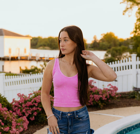 Ribbed Seamless Tank in Pink