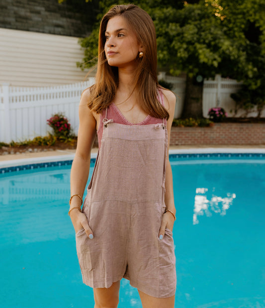 Washed Linen Knot Strap Romper