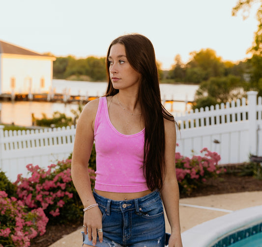 Ribbed Seamless Tank in Pink